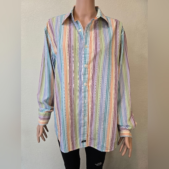 nick(it) New York London Long Sleeve Flip Cuff Button-Front Shirt Size Large - Picture 1 of 9